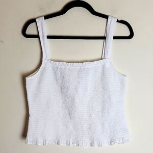 Madewell white smocked crop tank